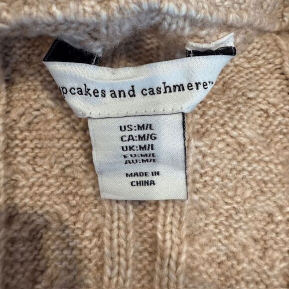 Cupcakes & Cashmere Full Zip Cable Knit Poncho Stand Collar Beige Tan Size M/L - Picture 5 of 9